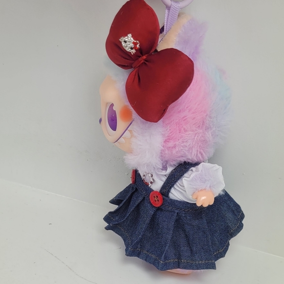Labubu Hello Kitty Rhinestoned Denim Skirt,top & bow Outfit. Doll Not Included - Picture 7 of 9